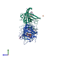PDB entry 3hwf coloured by chain, side view.