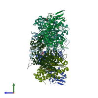 PDB entry 3hws coloured by chain, side view.