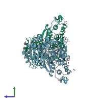 PDB entry 3hww coloured by chain, side view.