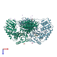 PDB entry 3hww coloured by chain, top view.