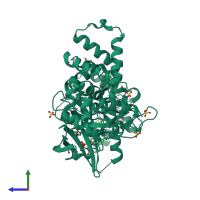 PDB entry 3hx4 coloured by chain, side view.