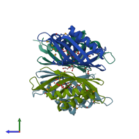 PDB entry 3hx8 coloured by chain, side view.