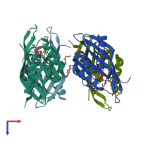 PDB entry 3hx8 coloured by chain, top view.