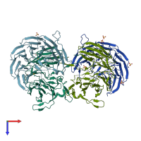 PDB entry 3hxj coloured by chain, top view.