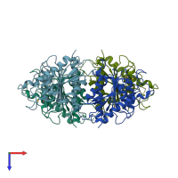 PDB entry 3hxk coloured by chain, top view.