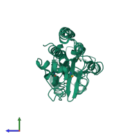 PDB entry 3hxp coloured by chain, side view.