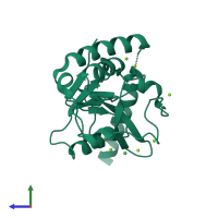 PDB entry 3hxt coloured by chain, side view.