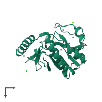 PDB entry 3hxt coloured by chain, top view.