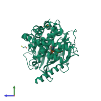PDB entry 3hxy coloured by chain, side view.