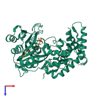 PDB entry 3hxy coloured by chain, top view.