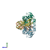 PDB entry 3hy2 coloured by chain, side view.