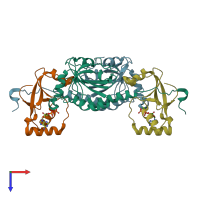 PDB entry 3hy2 coloured by chain, top view.