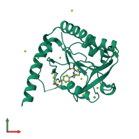 PDB entry 3hy3 coloured by chain, front view.