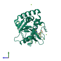 PDB entry 3hy3 coloured by chain, side view.
