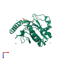 PDB entry 3hy3 coloured by chain, top view.