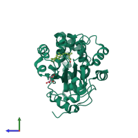 PDB entry 3hy5 coloured by chain, side view.