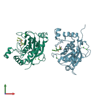 PDB entry 3hy9 coloured by chain, front view.