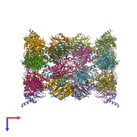 PDB entry 3hye coloured by chain, top view.