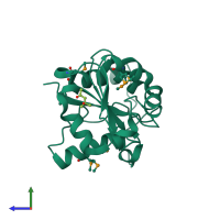 PDB entry 3hyn coloured by chain, side view.
