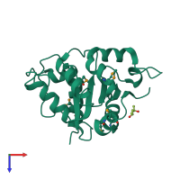 PDB entry 3hyn coloured by chain, top view.