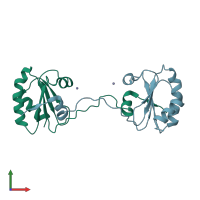 PDB entry 3hyp coloured by chain, front view.