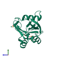 PDB entry 3hyq coloured by chain, side view.