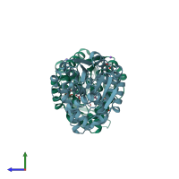 PDB entry 3hys coloured by chain, side view.