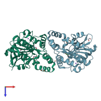 PDB entry 3hys coloured by chain, top view.