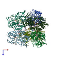 PDB entry 3hyw coloured by chain, top view.