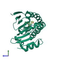 PDB entry 3hyy coloured by chain, side view.