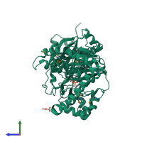 PDB entry 3hz6 coloured by chain, side view.