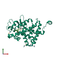 PDB entry 3hzf coloured by chain, front view.