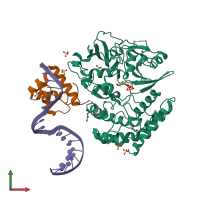 PDB entry 3hzi coloured by chain, front view.