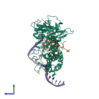 PDB entry 3hzi coloured by chain, side view.
