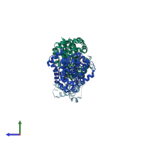 PDB entry 3hzj coloured by chain, side view.