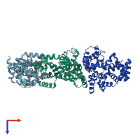 PDB entry 3hzj coloured by chain, top view.