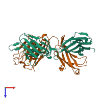 PDB entry 3hzm coloured by chain, top view.