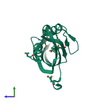 PDB entry 3hzp coloured by chain, side view.