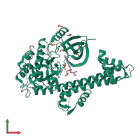 PDB entry 3hzt coloured by chain, front view.