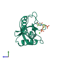 PDB entry 3hzx coloured by chain, side view.