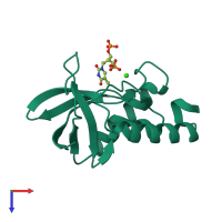 PDB entry 3hzx coloured by chain, top view.
