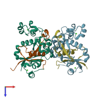 PDB entry 3i08 coloured by chain, top view.