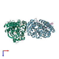 PDB entry 3i09 coloured by chain, top view.