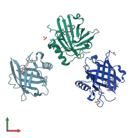 PDB entry 3i0a coloured by chain, front view.