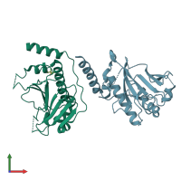 PDB entry 3i0u coloured by chain, front view.