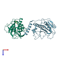 PDB entry 3i0u coloured by chain, top view.