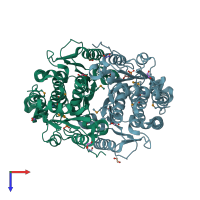 PDB entry 3i0z coloured by chain, top view.