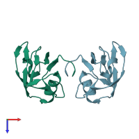 PDB entry 3i1e coloured by chain, top view.