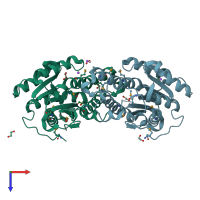 PDB entry 3i1j coloured by chain, top view.