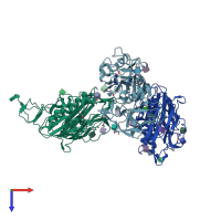 PDB entry 3i1l coloured by chain, top view.